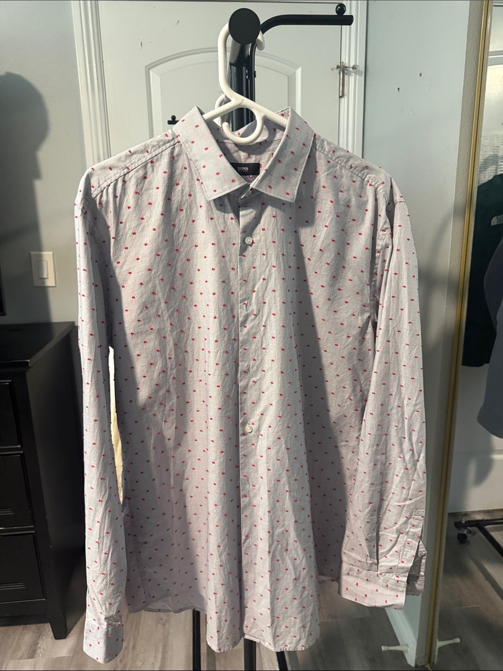 Hugo Boss White Dress Shirt with Red Micro Pattern